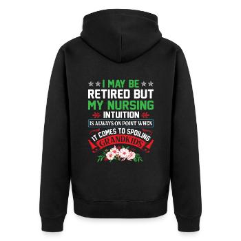 Grand-mère retraitée Pension Infirmière infirmière en soins infirmiers - Veste à capuche bio Premium Unisexe - noir - Dos - Nico (187cm)