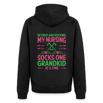Grand-mère retraitée Pension Infirmière infirmière en soins infirmiers - Veste à capuche bio Premium Unisexe - noir - Dos - Nico (187cm)