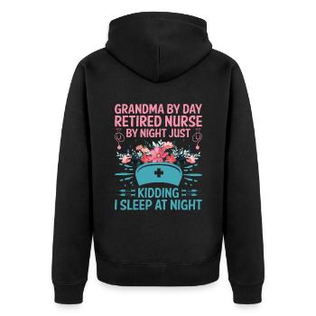 Grand-mère retraitée Pension Infirmière infirmière en soins infirmiers - Veste à capuche bio Premium Unisexe - noir - Dos - Nico (187cm)