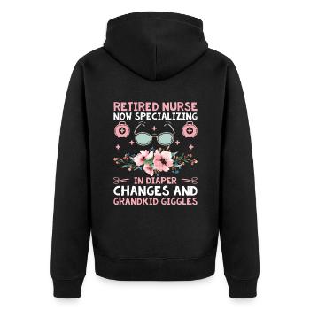 Grand-mère retraitée Pension Infirmière infirmière en soins infirmiers - Veste à capuche bio Premium Unisexe - noir - Dos - Nico (187cm)