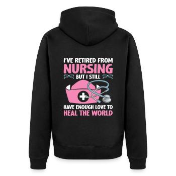 Grand-mère retraitée Pension Infirmière infirmière en soins infirmiers - Veste à capuche bio Premium Unisexe - noir - Dos - Nico (187cm)
