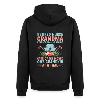 Grand-mère retraitée Pension Infirmière infirmière en soins infirmiers - Veste à capuche bio Premium Unisexe - noir - Dos - Nico (187cm)