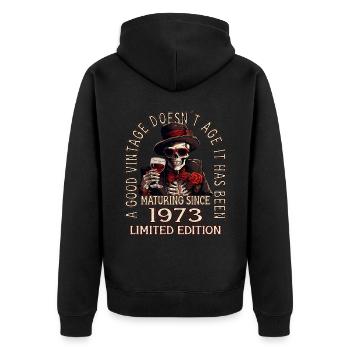 50. Geburtstag 1973 50er Guter Jahrgang - Unisex Premium Bio Zip Hoodie - Schwarz - Hinten - Nico (187cm)