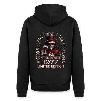 46e anniversaire 1977 46er Bon millésime - Veste à capuche bio Premium Unisexe - noir - Dos - Nico (187cm)