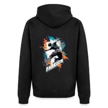 Coureurs de parkour avec lettrage - Veste à capuche bio Premium Unisexe - noir - Dos - Nico (187cm)
