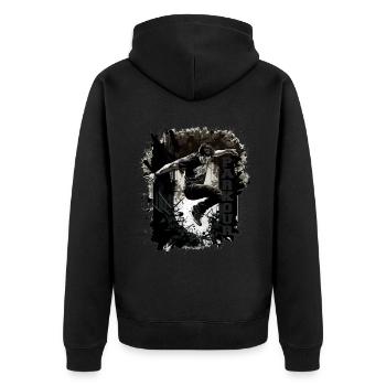 Parkourläufer im Sprung - Unisex Premium Bio Zip Hoodie - Schwarz - Hinten - Nico (187cm)