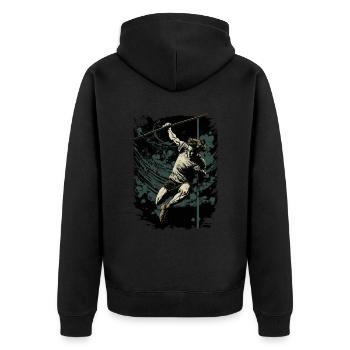 Stabhochspringer in Aktion - Unisex Premium Bio Zip Hoodie - Schwarz - Hinten - Nico (187cm)