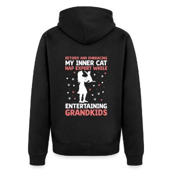 Amoureux des chats Grand-mère retraitée Retraité Propriétaire de chat Chat - Veste à capuche bio Premium Unisexe - noir - Dos - Nico (187cm)