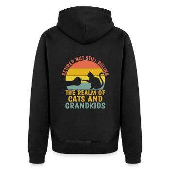 Amoureux des chats Grand-mère retraitée Retraité Propriétaire de chat Chat - Veste à capuche bio Premium Unisexe - noir - Dos - Nico (187cm)