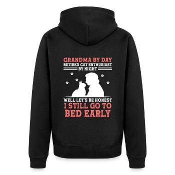 Amoureux des chats Grand-mère retraitée Retraité Propriétaire de chat Chat - Veste à capuche bio Premium Unisexe - noir - Dos - Nico (187cm)