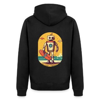 Robotor mit Surfbrett - Unisex Premium Bio Zip Hoodie - Schwarz - Hinten - Nico (187cm)