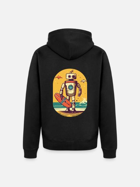 Robotor mit Surfbrett - Unisex Premium Bio Zip Hoodie - Schwarz