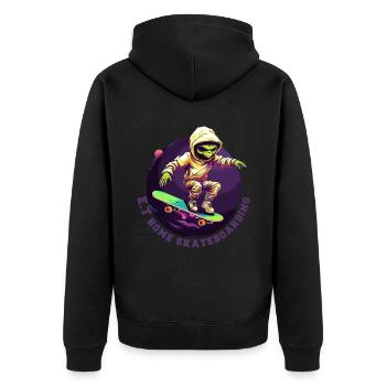 Alien auf Skateboard mit Schriftzug - Unisex Premium Bio Zip Hoodie - Schwarz - Hinten - Nico (187cm)