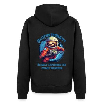 Faultier im All mit Schriftzug - Unisex Premium Bio Zip Hoodie - Schwarz - Hinten - Nico (187cm)