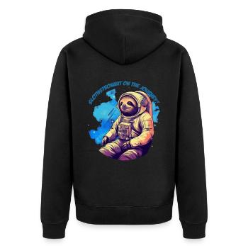 Faultier im All mit Schriftzug - Unisex Premium Bio Zip Hoodie - Schwarz - Hinten - Nico (187cm)