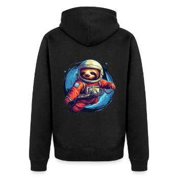 Faultier im All - Unisex Premium Bio Zip Hoodie - Schwarz - Hinten - Nico (187cm)