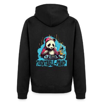 Panda DJ mit Schriftzug - Unisex Premium Bio Zip Hoodie - Schwarz - Hinten - Nico (187cm)