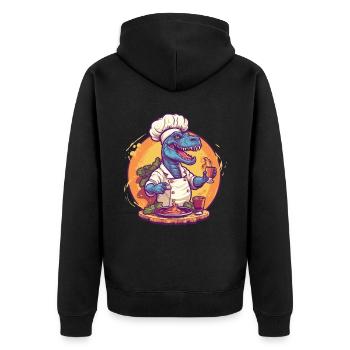 Dinosaur with cooking apron - Unisex Premium Organic Zip Hoodie - black - Back - Nico (187cm)