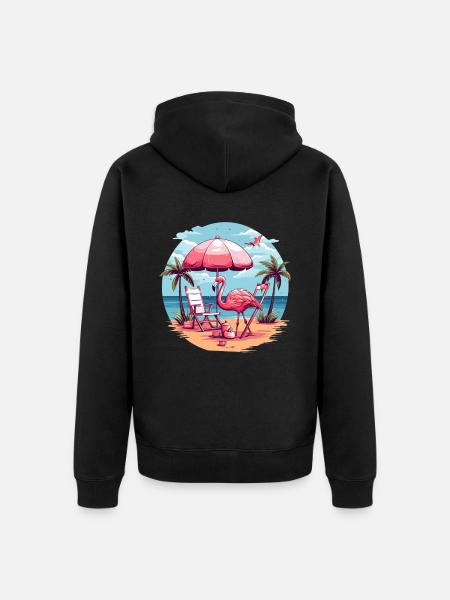 Flamingo am Strand - Unisex Premium Bio Zip Hoodie - Schwarz