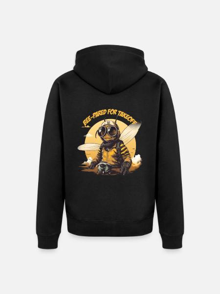 Pilot bee with lettering - Unisex Premium Organic Zip Hoodie - black