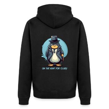 Penguin as a detective with lettering - Unisex Premium Organic Zip Hoodie - black - Back - Nico (187cm)