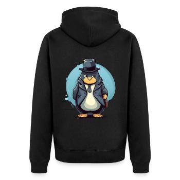 Pinguin als Detektiv - Unisex Premium Bio Zip Hoodie - Schwarz - Hinten - Nico (187cm)