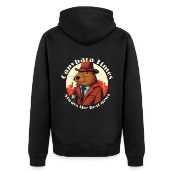 Reporter capybara guinea pig with lettering - Unisex Premium Organic Zip Hoodie - black - Back - Nico (187cm)