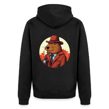 Reporter-Capybara Guinea Pig - Unisex Premium Organic Zip Hoodie - black - Back - Nico (187cm)