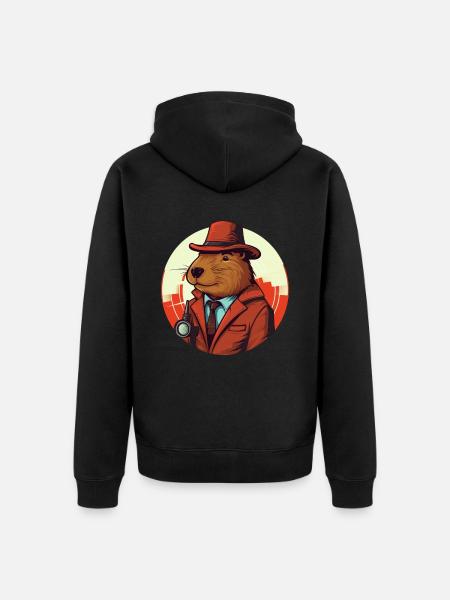 Reporter-Capybara Meerschweinchen - Unisex Premium Bio Zip Hoodie - Schwarz