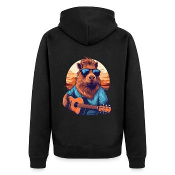 Musikalisches Capybara Meerschweinchen - Unisex Premium Bio Zip Hoodie - Schwarz - Hinten - Nico (187cm)