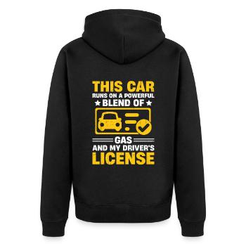 Führerschein bestanden Neuer Führerschein Fahren S - Unisex Premium Bio Zip Hoodie - Schwarz - Hinten - Nico (187cm)