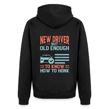 Permis de conduire passé Nouveau permis de conduire S - Veste à capuche bio Premium Unisexe - noir - Dos - Nico (187cm)
