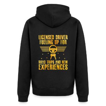 Führerschein bestanden Neuer Führerschein Fahren S - Unisex Premium Bio Zip Hoodie - Schwarz - Hinten - Nico (187cm)