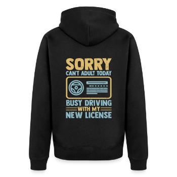 Permis de conduire passé Nouveau permis de conduire S - Veste à capuche bio Premium Unisexe - noir - Dos - Nico (187cm)