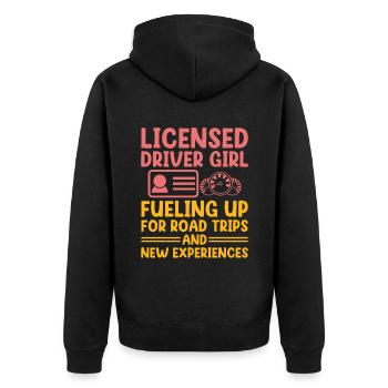 Führerschein bestanden Neuer Führerschein Fahren S - Unisex Premium Bio Zip Hoodie - Schwarz - Hinten - Nico (187cm)