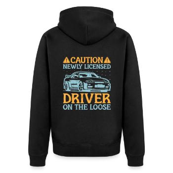 Führerschein bestanden Neuer Führerschein Fahren S - Unisex Premium Bio Zip Hoodie - Schwarz - Hinten - Nico (187cm)