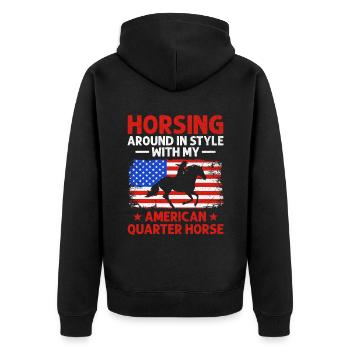 American Quarter Horse Equestrian Horse Lover Hors - Unisex Premium Organic Zip Hoodie - black - Back - Nico (187cm)