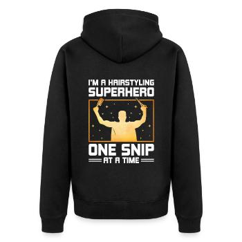 Friseur Friseur Hairapist Haarstyling Haare - Unisex Premium Bio Zip Hoodie - Schwarz - Hinten - Nico (187cm)