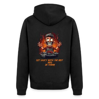 Funny BBQ grill master with saying - Unisex Premium Organic Zip Hoodie - black - Back - Nico (187cm)