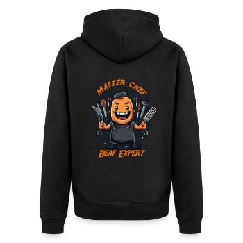 Chef Fleischmeister at work - Unisex Premium Organic Zip Hoodie - black - Back - Nico (187cm)
