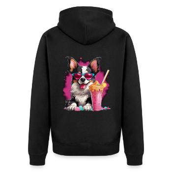 Cooler Hund mit Milchshake - Unisex Premium Bio Zip Hoodie - Schwarz - Hinten - Nico (187cm)