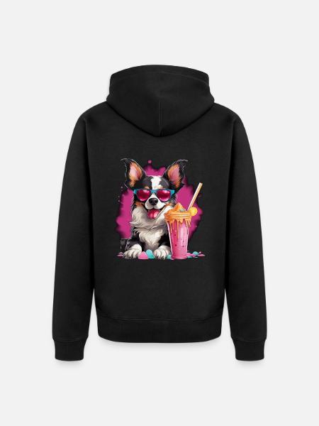 Cooler Hund mit Milchshake - Unisex Premium Bio Zip Hoodie - Schwarz
