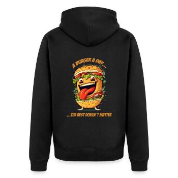Crazy Burger Hamburger Cheeseburger - Veste à capuche bio Premium Unisexe - noir - Dos - Nico (187cm)