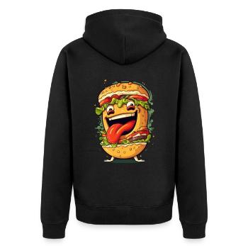 Lustiger Fast Food Burger - Unisex Premium Bio Zip Hoodie - Schwarz - Hinten - Nico (187cm)