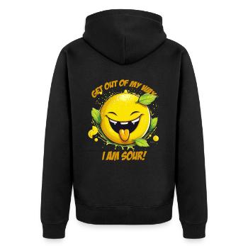 Citron avec « Je suis aigre » disant - Veste à capuche bio Premium Unisexe - noir - Dos - Nico (187cm)