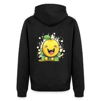 Lachende Zitrone Vegan Früchte - Unisex Premium Bio Zip Hoodie - Schwarz - Hinten - Nico (187cm)