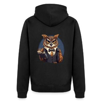 Lehrer Eule mit Buch - Unisex Premium Bio Zip Hoodie - Schwarz - Hinten - Nico (187cm)
