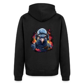 Taube pilot mit Headset - Unisex Premium Bio Zip Hoodie - Schwarz - Hinten - Nico (187cm)