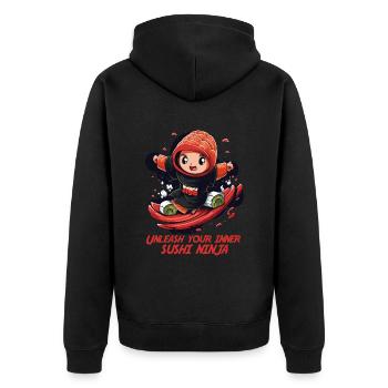 sushi Ninja Sushirolle Asia food - Unisex Premium Bio Zip Hoodie - Schwarz - Hinten - Nico (187cm)