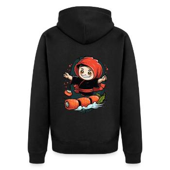 Ninja macht Sushi Suhsirollen - Unisex Premium Bio Zip Hoodie - Schwarz - Hinten - Nico (187cm)